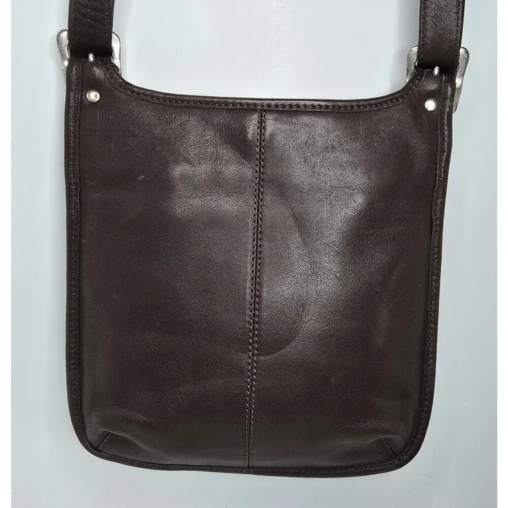 Vintage Fossil Leather Crossbody Sling Bag Brown Unisex Front Zip Pocket 90's